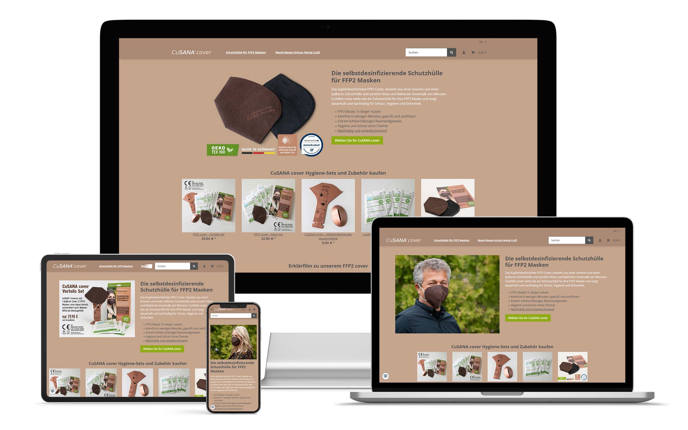 Responsive Webdesign für den Online Shop CuSANA - Ansicht unterschiedlicher Geräte